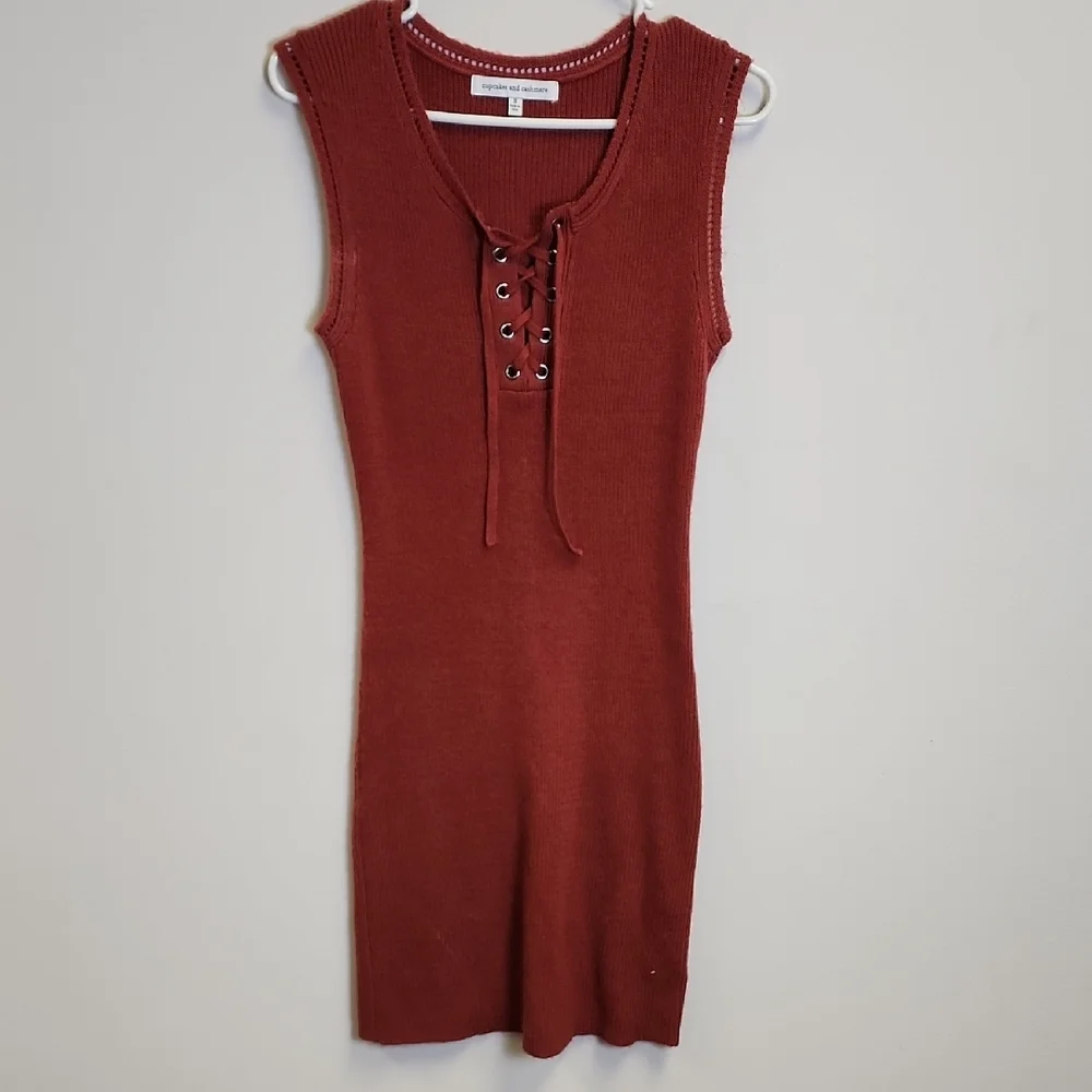 cupcakes & cashmere Rust Lace-Up Mini Dress